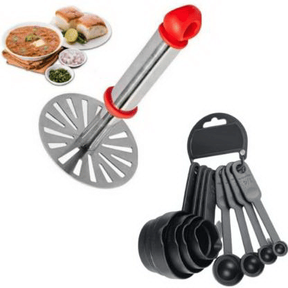 MGSV Combo of Vegetable/Potato/Pav Bhaji Masher with Stainless Steel Handle & Measuring Cups & Spoon Set of 8 (Pack of 2,Multi Color) (MASHER + MEASURING SPOONS & CUPS) Kitchen Tool Set MGSV Combo of Vegetable/Potato/Pav Bhaji Masher with Stainless Steel Handle & Measuring Cups & Spoon Set of 8 (Pack of 2,Multi Color) (MASHER + MEASURING SPOONS & CUPS) Kitchen Tool Set