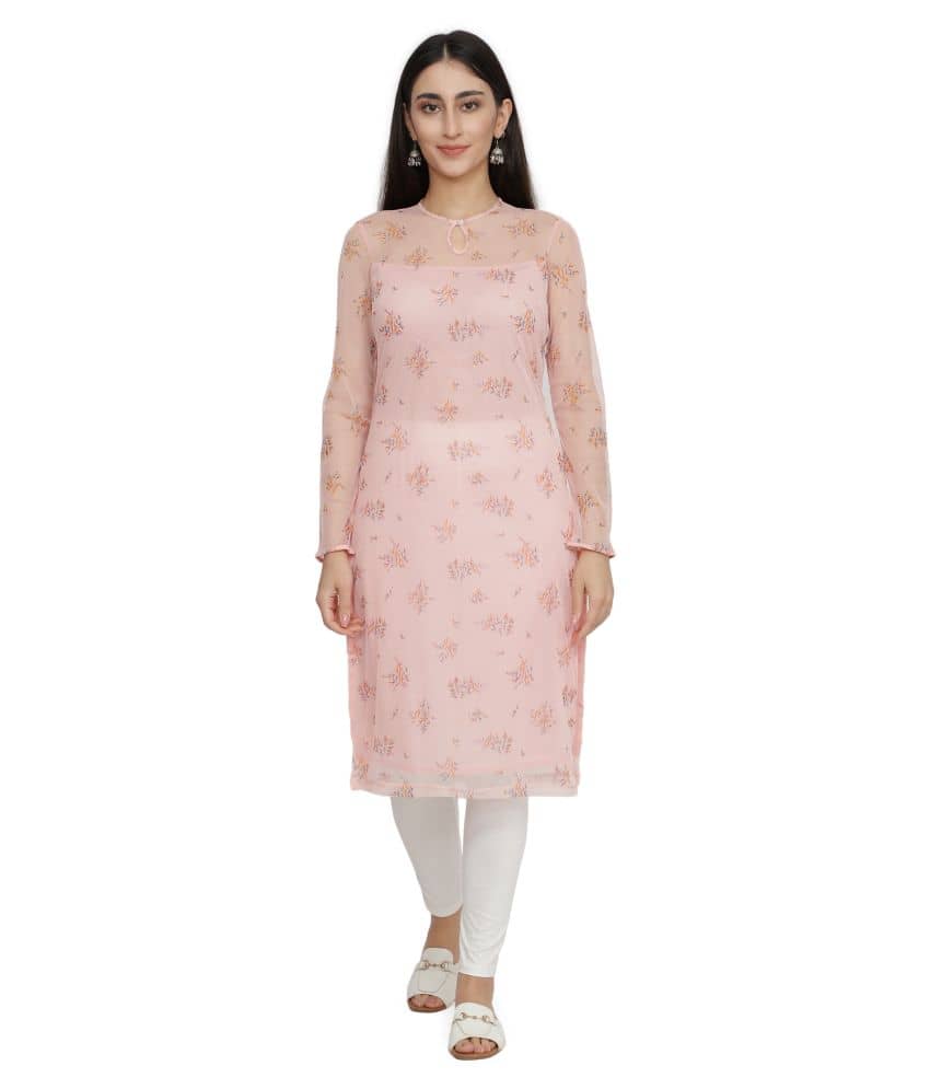 NUEVOSDAMAS - Pink Polyester Women's Straight Kurti ( Pack of 1 ) - Kurtis, Tunics | Buy online on ZillyBuy