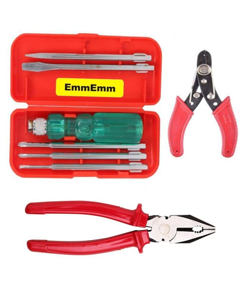EmmEmm-Tools hardware Combo of 5 in 1 Screw Driver Set, Wire Cutter & 8" Combination Plier EmmEmm-Tools hardware Combo of 5 in 1 Screw Driver Set, Wire Cutter & 8" Combination Plier