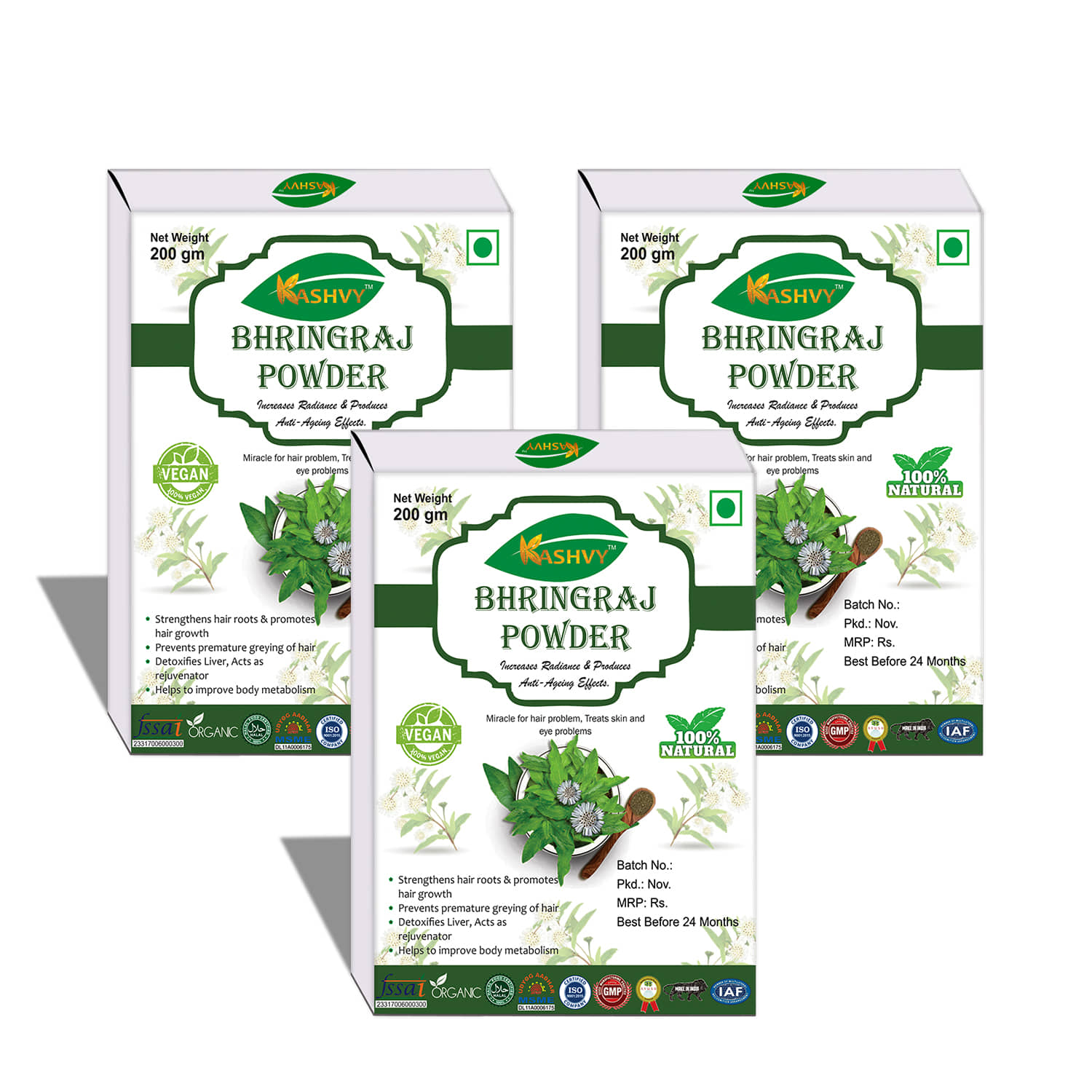 Kashvy Bhringraj Powder 600 Gm Pack of 3