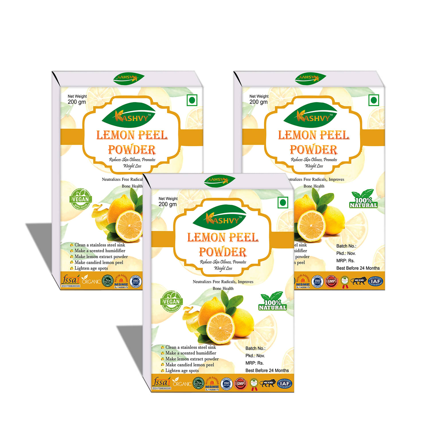     			Kashvy Lemon Peel Powder 600 Gm Pack of 3