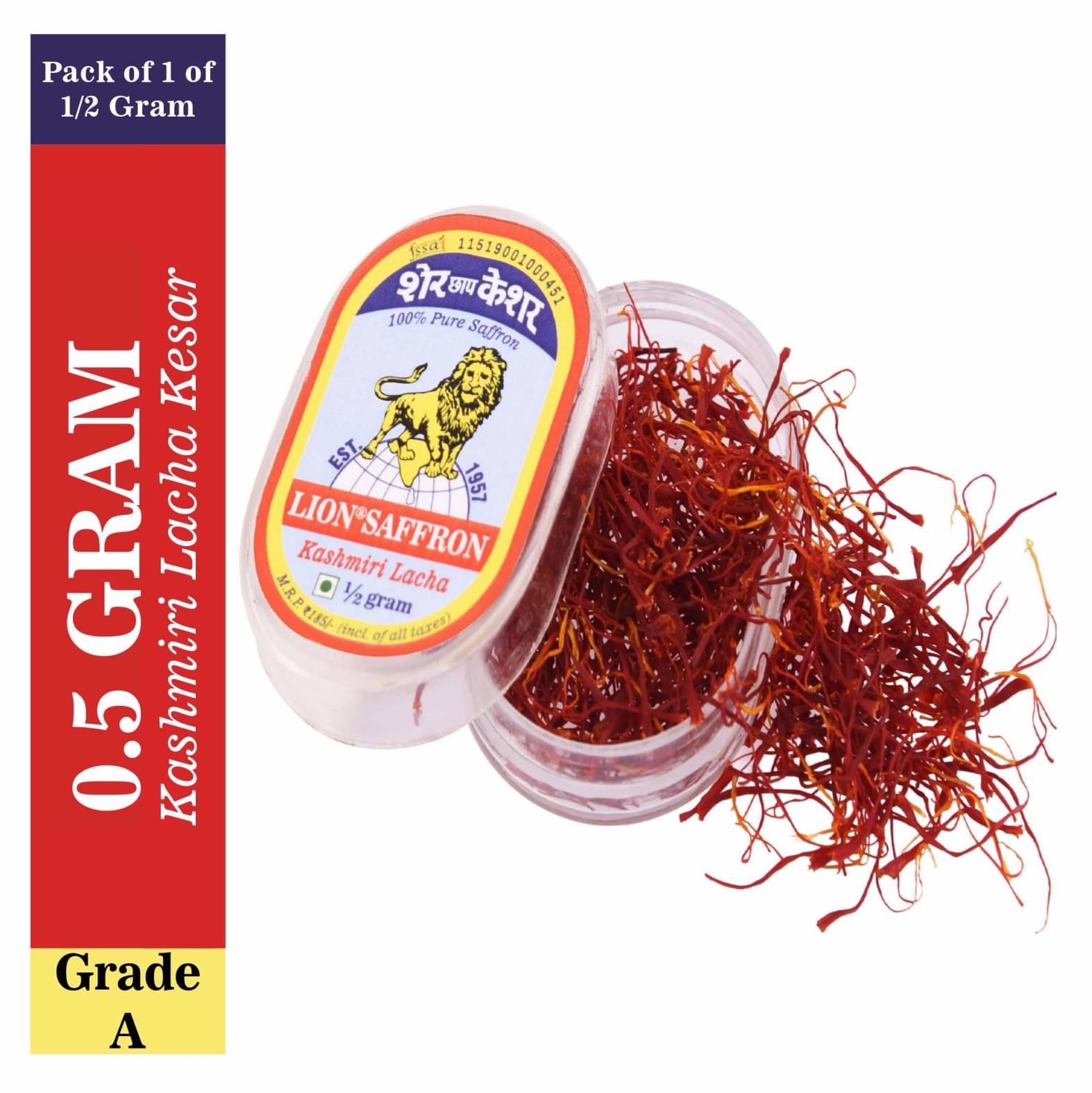 Lion Brand Grade A Kashmiri Lacha Kesar/Saffron for Biryani, Skin & Sweets VALUE PACK 0.5g Lion Brand Grade A Kashmiri Lacha Kesar/Saffron for Biryani, Skin & Sweets VALUE PACK 0.5g