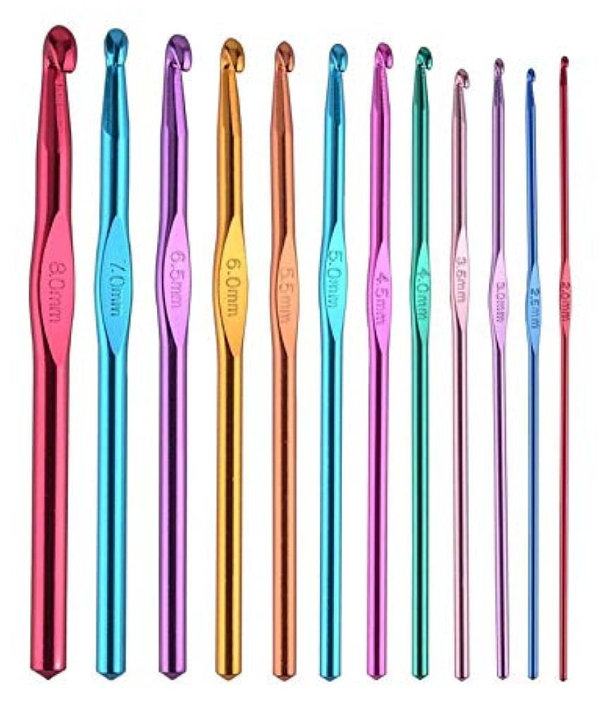     			PRANSUNITA Hard-Anodized Multicolor Aluminum Crochet Hooks for Crocheting, Knitting Needles, Yarn Craft Needle, Size 2.0-8.0mm, Pack of 12
