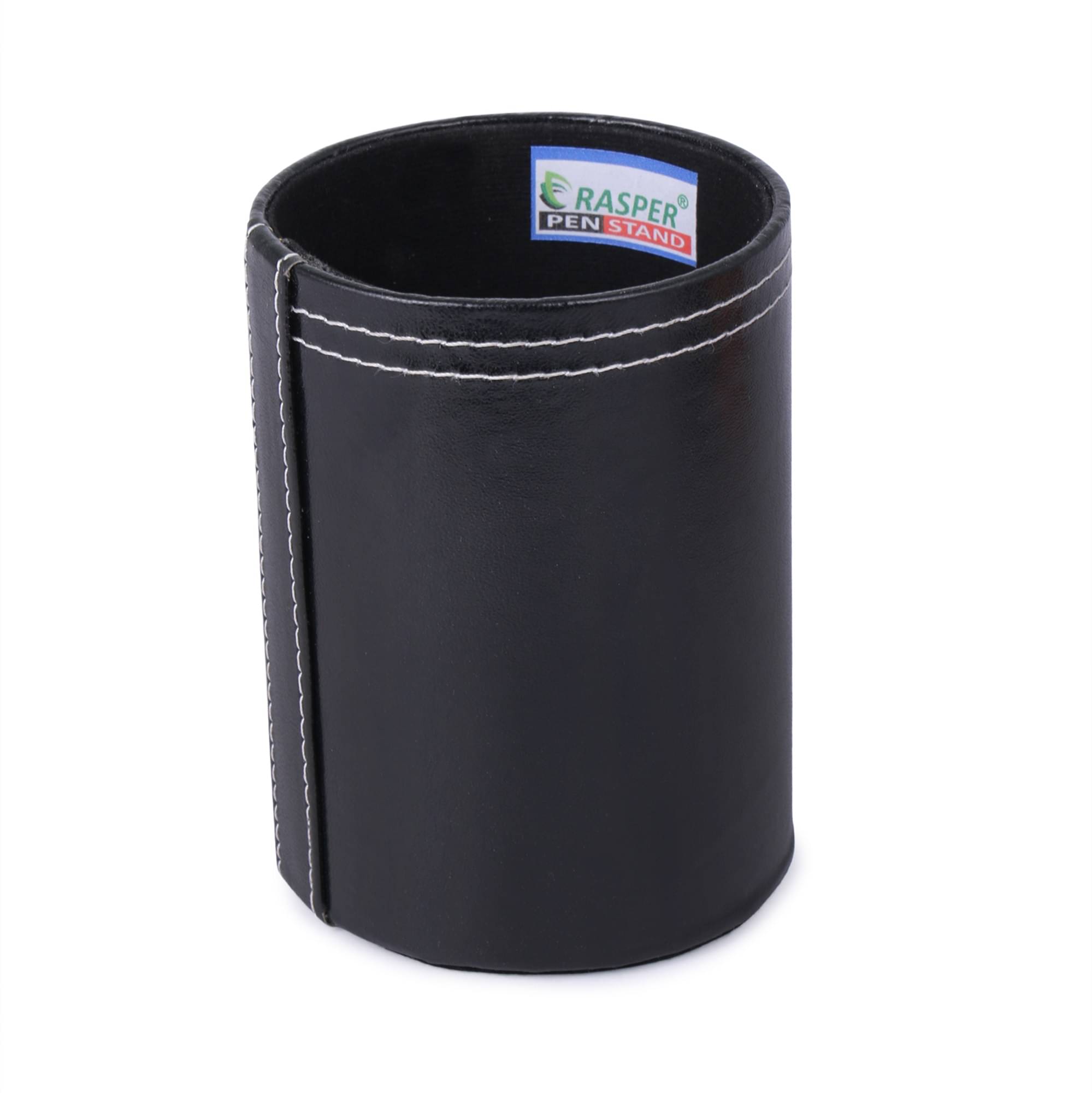    			Rasper Genuine Leather Black Pen Holder for Office Table Stylish Round Pen Pencil Holder Desk Organizer Multipurpose Pen Stand Holder (3x3x4 Inches)