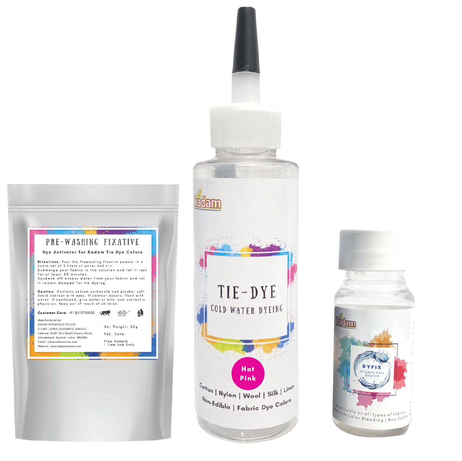     			Tie Dye Hot Pink, Cold Water Fabric Dye Color, 100mL Bottle with Prewashing Fixative mini and Free  DyFix mini bottle