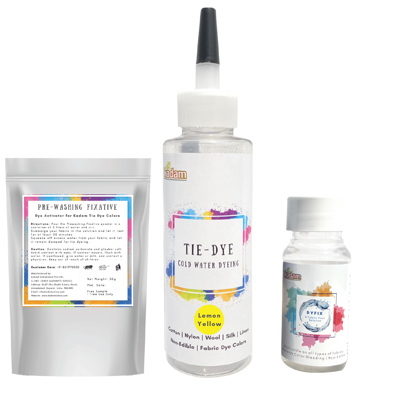     			Tie Dye Lemon Yellow, Cold Water Fabric Dye Color, 100mL Bottle with Prewashing Fixative mini and Free  DyFix mini bottle