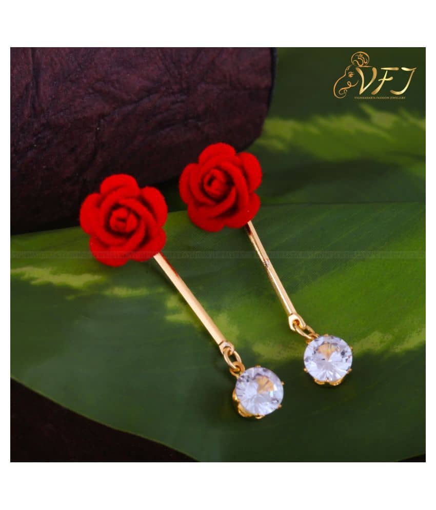 Vighnaharta Valentine Gift CZ Gold Plated alloy Drop Earring for Women and Girls (VFJ1229ERG) - Earrings | Buy online on ZillyBuy