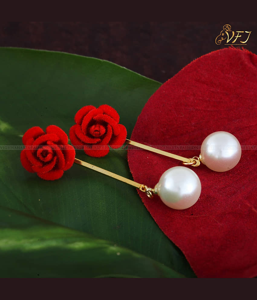 Vighnaharta Valentine Gift Gold Plated alloy Moti Drop Earring for Women and Girls (VFJ1230ERG) - Earrings | Buy online on ZillyBuy
