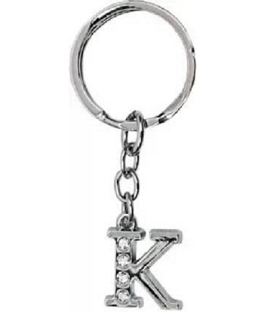 Americ Style Alphabet K Chrome Metal Finish Keyring Key Chain (Silver)