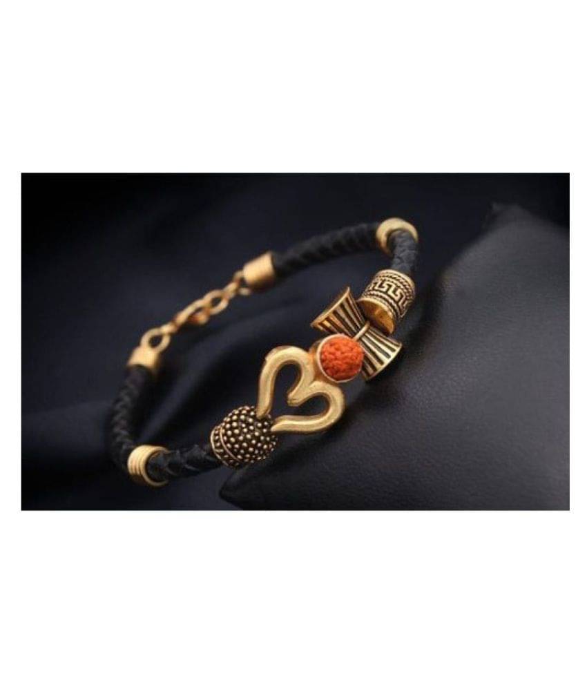     			PAYSTORE Rudraksha OM Trishul Damroo Designer Oxidized Gold Bahubali  Kada Bracelet