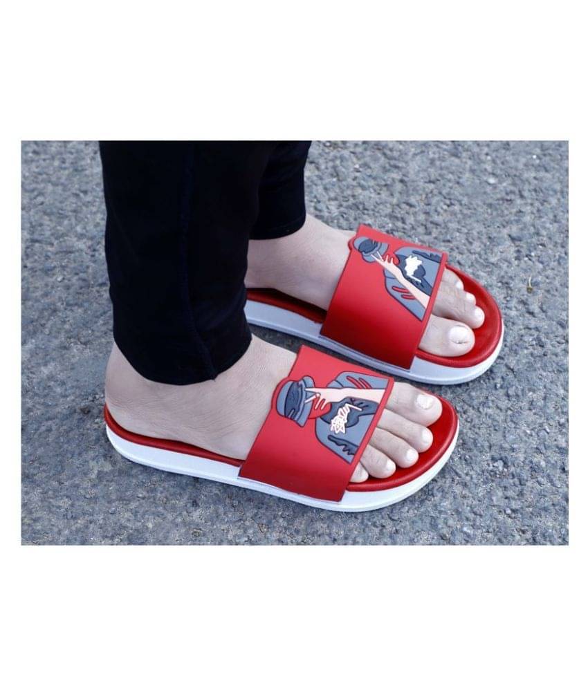     			Aadi - Red Rubber Slide Flip flop