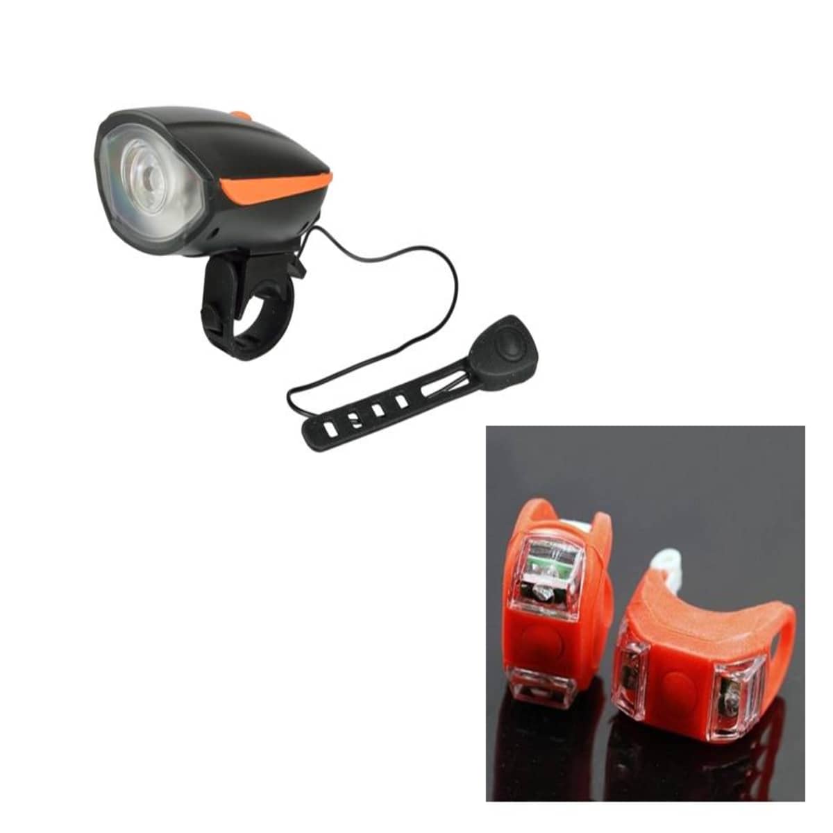 Dark Horse® Bicycle CE Standard USB Rechargeable (2-in-1) 3 Mode Front Light 250 Lumens & Loud Horn with a Pair of Red Silicon Light Set 3 Mode - Super Saver Combo - Sports and Fitness Equipment | Buy online on ZillyBuy