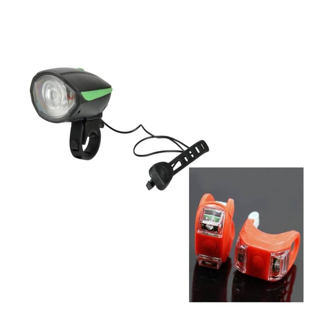 Dark Horse® Bicycle CE Standard USB Rechargeable (2-in-1) 3 Mode Front Light 250 Lumens & Loud Horn with a Pair of Red Silicon Light Set 3 Mode - Super Saver Combo - Sports and Fitness Equipment | Buy online on ZillyBuy