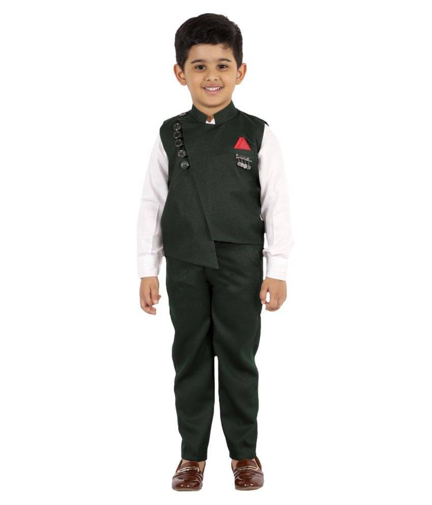     			Fourfolds Pack of 1 Boys Cotton Blend Shirt & Pants Set ( Green )
