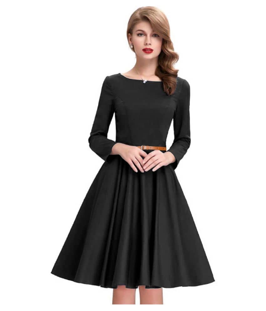 Dream Beauty Fashion Women Cotton Blend Fit & Flare Dress ( Black )