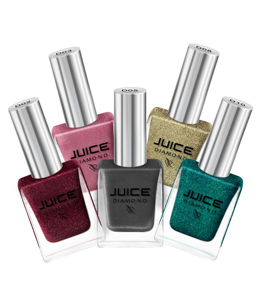     			Juice Berry,Pink,SilverBullet,Magic,Aqua Nail Polish D02,D03,D05,D08,D10 Multi Shimmer Pack of 5 55 mL