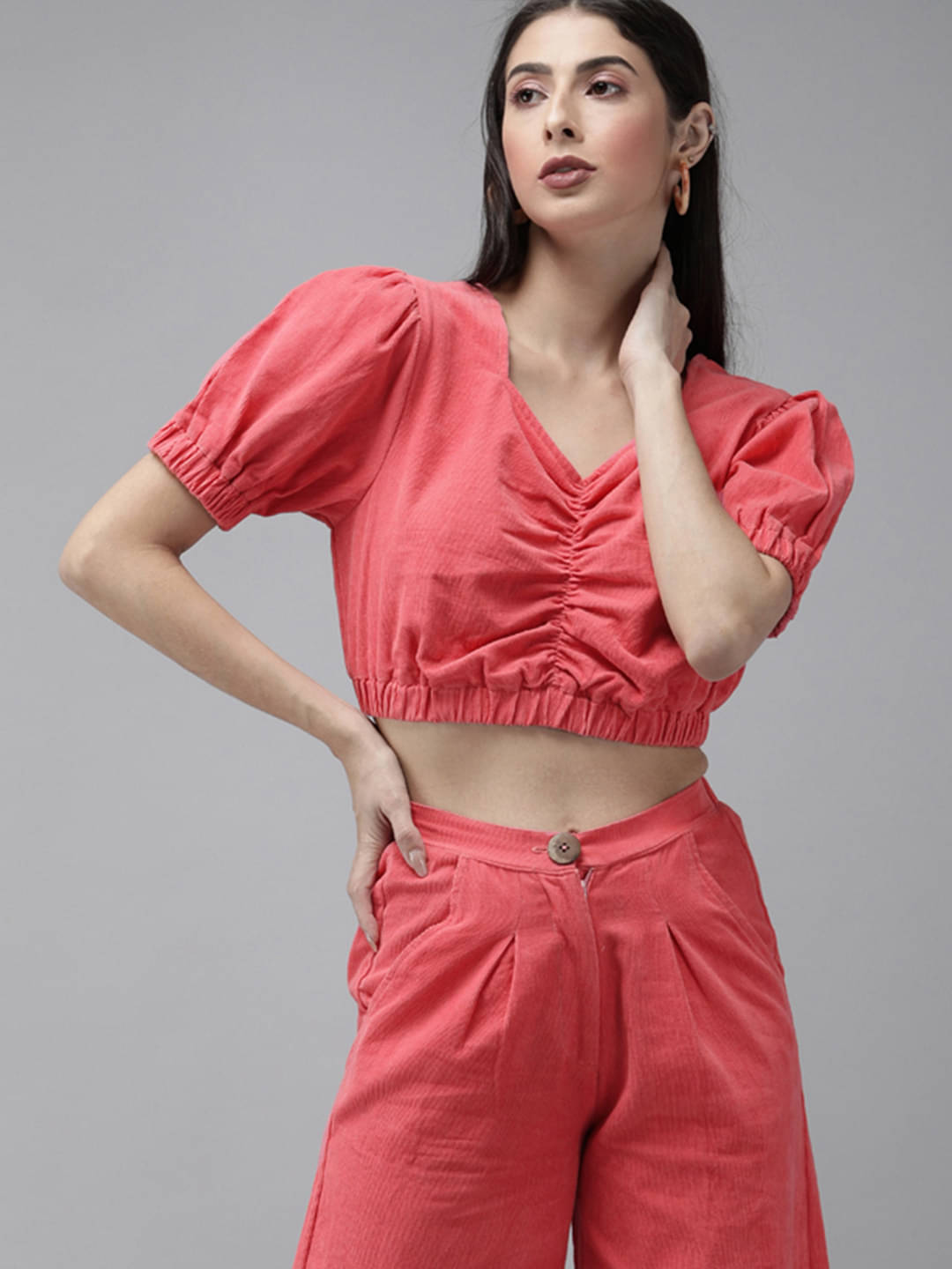     			The Dry State Women's Corduroy Crop Top ( Pink )