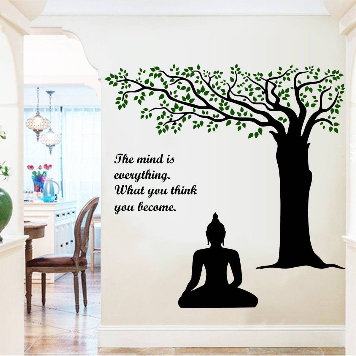 Asmi Collection Meditating God Buddha Under a Tree Wall Sticker ( 90 x 90 cms )