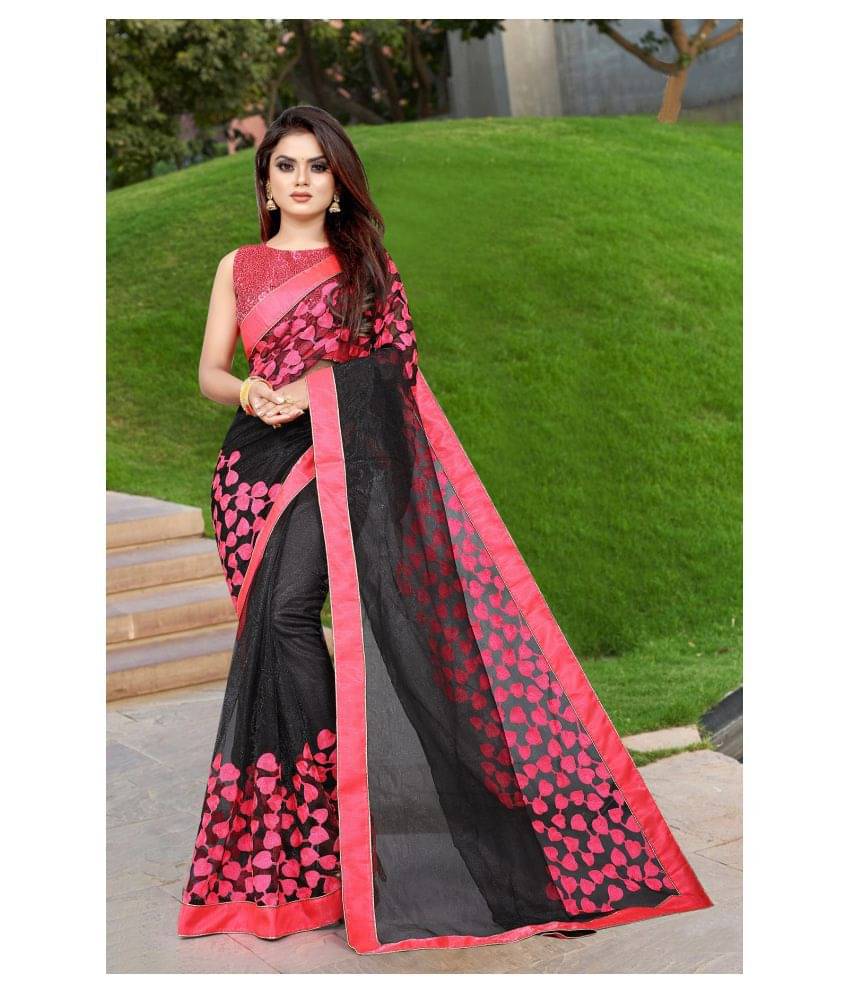 Gazal Fashions Net Printed Saree With Unstitched Blouse Piece ( Pink ) Gazal Fashions Net Printed Saree With Unstitched Blouse Piece ( Pink )