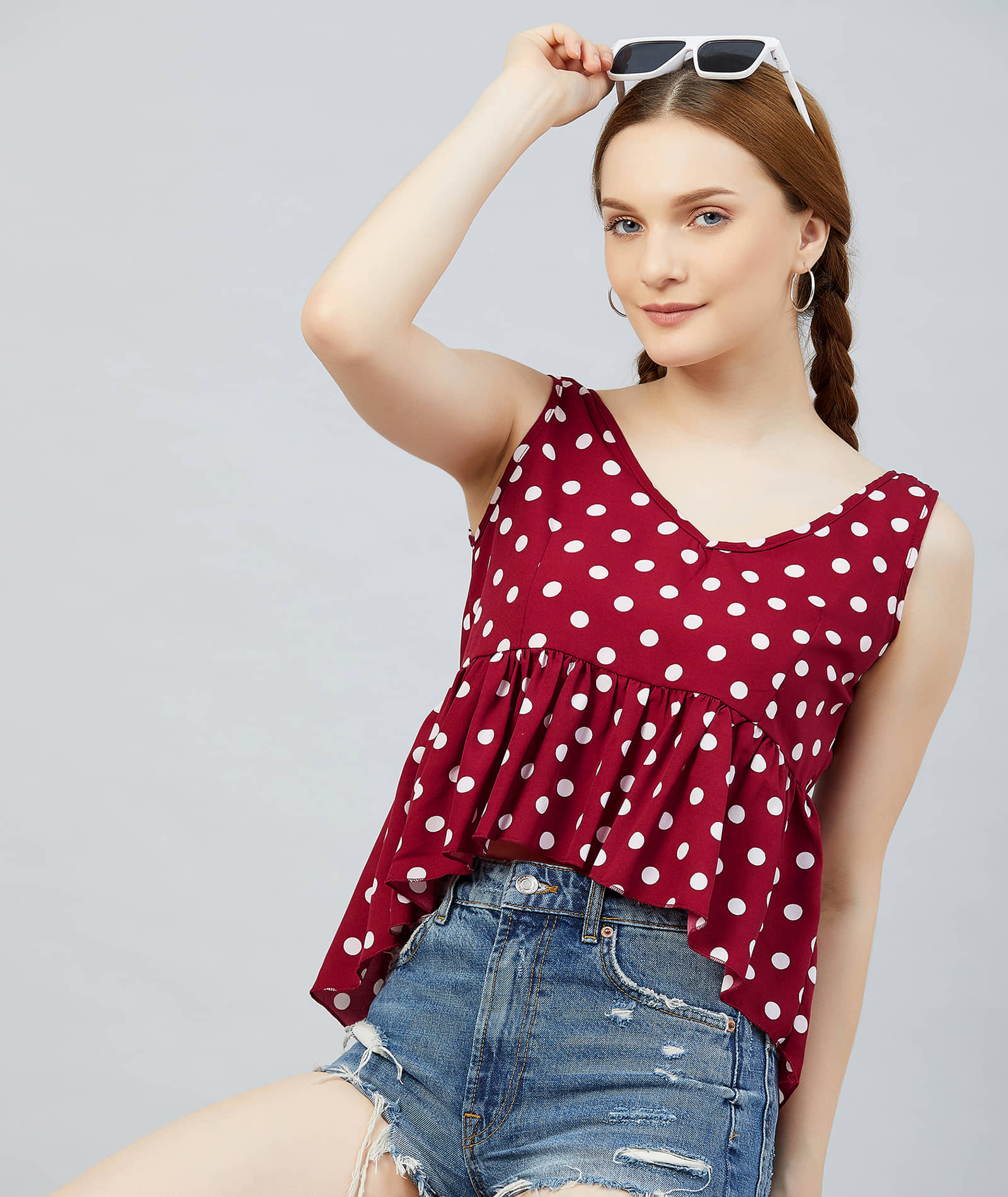 Chimpaaanzee Women's Crepe Asymmetrical Top ( Maroon )