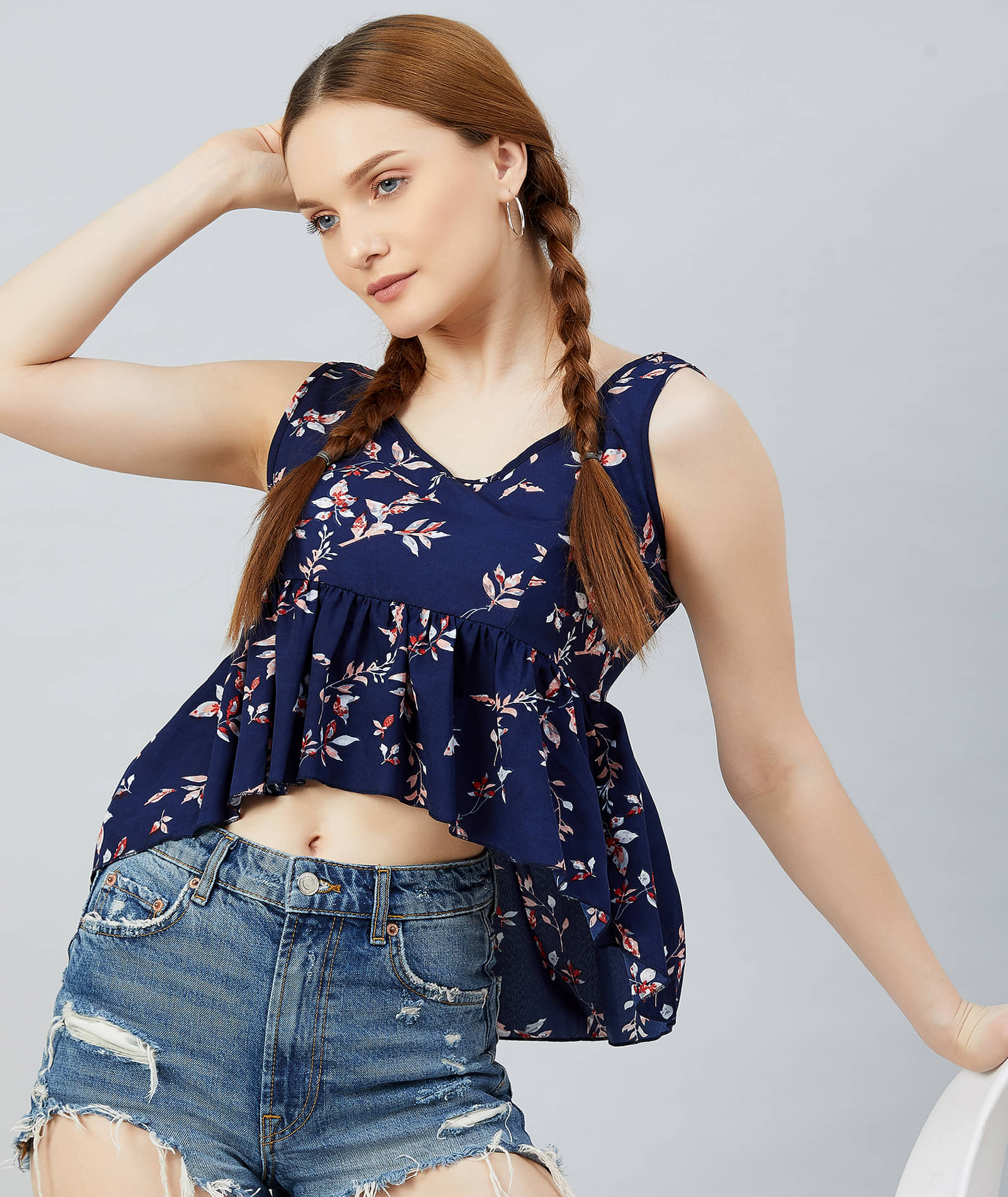 Chimpaaanzee Women's Crepe Asymmetrical Top ( Navy ) Chimpaaanzee Women's Crepe Asymmetrical Top ( Navy )