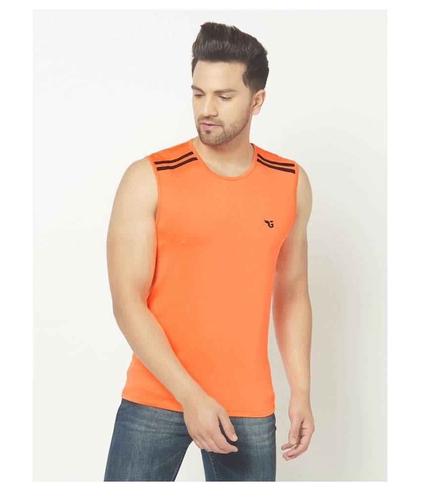 Glito Pack of 1 Polyester Sleeveless Vest For Men ( Orange ) Glito Pack of 1 Polyester Sleeveless Vest For Men ( Orange )