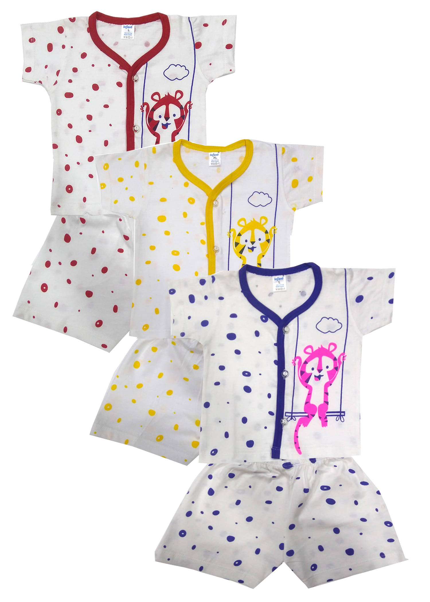     			INFANT Pack of 3 Baby Boys 100% Cotton Tops & Bottoms Sets ( Multi )