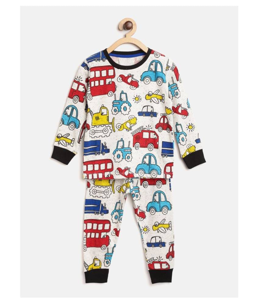 Lazy Shark Pack of 1 Boys Cotton Blend Nightsuit Set ( Off White ) Lazy Shark Pack of 1 Boys Cotton Blend Nightsuit Set ( Off White )
