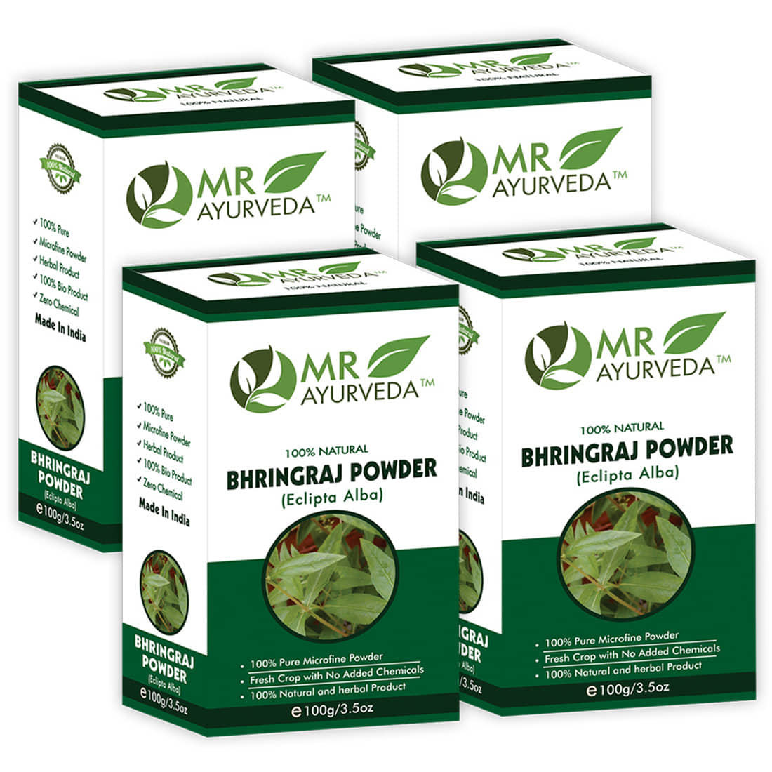 MR Ayurveda Bhringraj Powder, Hair Growth Hair Scalp Treatment 400 g Pack of 4