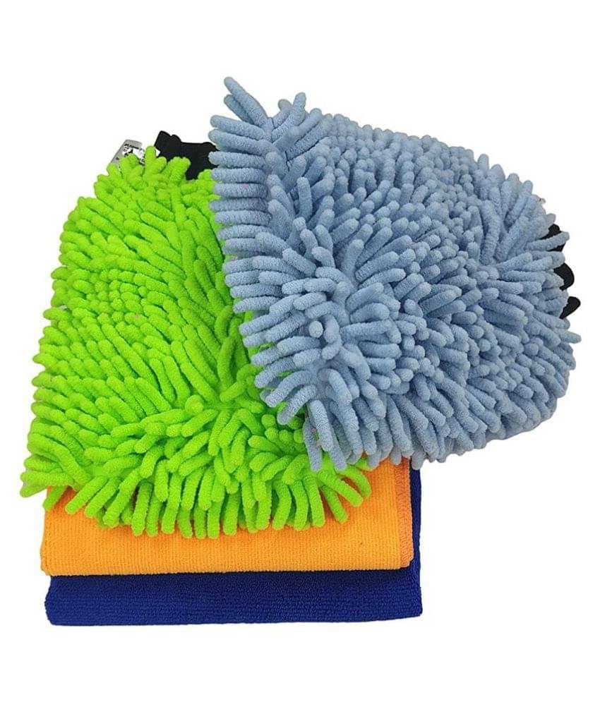     			SOFTSPUN Microfiber Chenille & Single-Side Gloves 1700 GSM  with Towel 340 GSM, 4 Piece Combo Multicolour, Multi-Purpose Super Absorbent and Perfect Wash Clean with Lint-Scratch Free Car, Dusting!