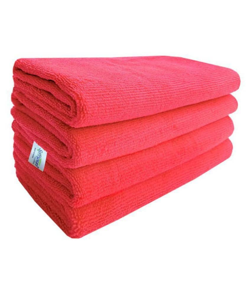 SOFTSPUN Microfiber Cleaning Cloths, 2pcs 40x40cms 340GSM Red! Highly Absorbent, Lint and Streak Free, Multi -Purpose Wash Cloth for Kitchen, Car, Window, Stainless Steel, silverware.