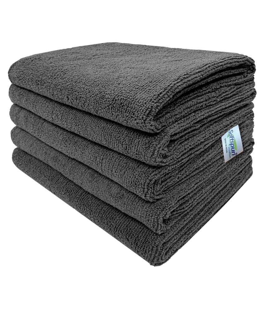     			SOFTSPUN Microfiber Cleaning Cloths, 5pcs 40x60cms 340GSM Grey Highly Absorbent, Lint and Streak Free, Large Multi -Purpose Wash Cloth for Kitchen, Car, Window, Stainless Steel, silverware.