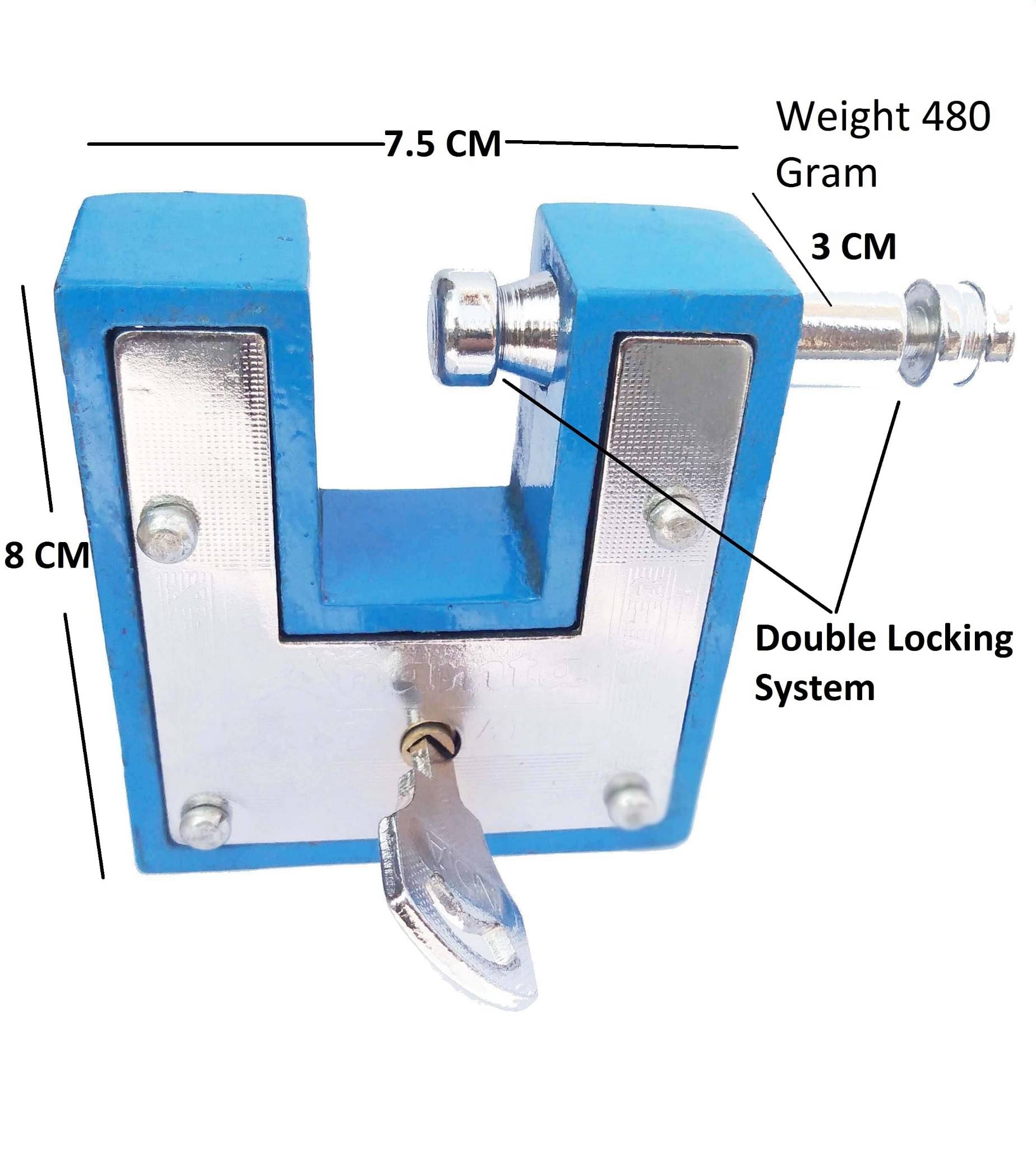 Unikkus Heavy Bar locks for Home, Shop, Offices, Bike, Cycle etc, 3 Keys,100 MM, 10 Levers strong Lock, Double Locking System (Blue) Unikkus Heavy Bar locks for Home, Shop, Offices, Bike, Cycle etc, 3 Keys,100 MM, 10 Levers strong Lock, Double Locking System (Blue)