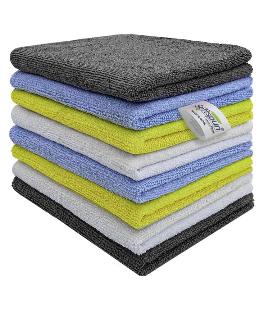 SOFTSPUN Microfiber Cleaning Cloths, 8 pcs 30x40cms 280GSM Multi-Color Highly Absorbent, Lint and Streak Free, Multi - Purpose Wash Cloth for Kitchen, Car, Window, Stainless Steel