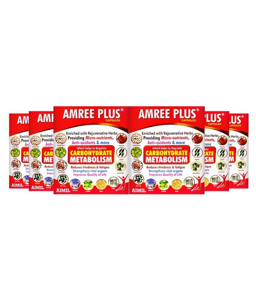 Aimil Amree Plus Capsule Regulates Carbohydrate Metabolism & Reduces Fatigue 20 No.s (Pack of 6) Aimil Amree Plus Capsule Regulates Carbohydrate Metabolism & Reduces Fatigue 20 No.s (Pack of 6)