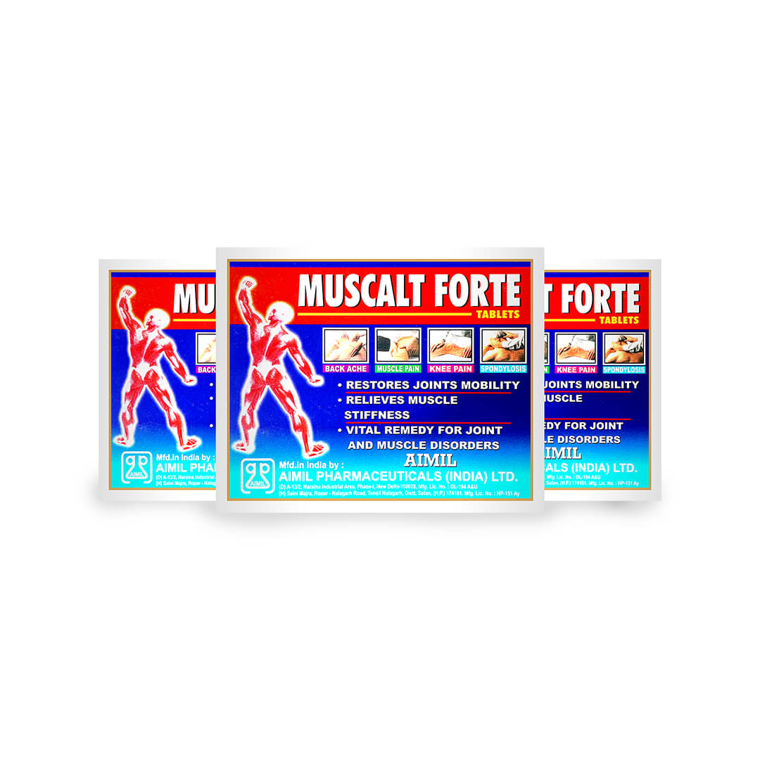 Aimil Muscalt Forte Tablets for Bone & Joint Wellness Reduces pain and inflammation 30 No.s (Pack of 3) Aimil Muscalt Forte Tablets for Bone & Joint Wellness Reduces pain and inflammation 30 No.s (Pack of 3)
