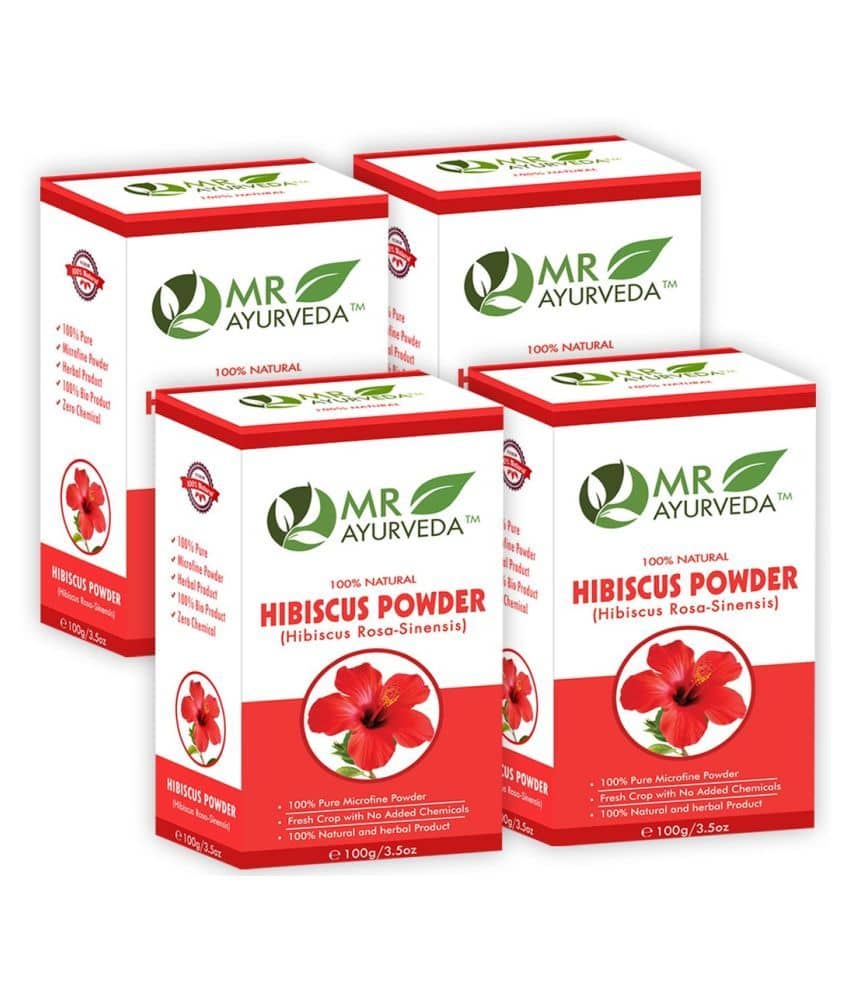 MR Ayurveda Hibiscus Powder for Shiny Soft and Smooth Hair Scalp Treatment 400 g Pack of 4