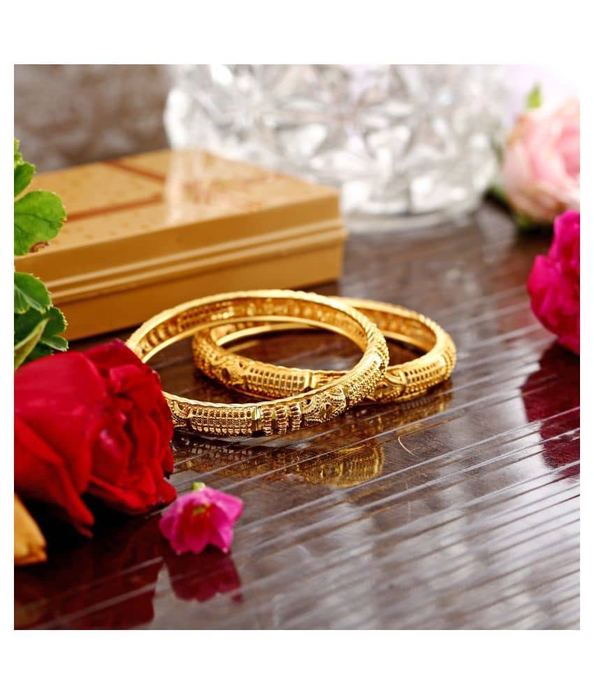 Vighnaharta Traditional Wear 1gm Gold Plated Alloy Bangle for Women and Girls - pack of 2 pcs Bangle- [VFJ1007BG2-8] - Bangles & Bracelets | Buy online on ZillyBuy