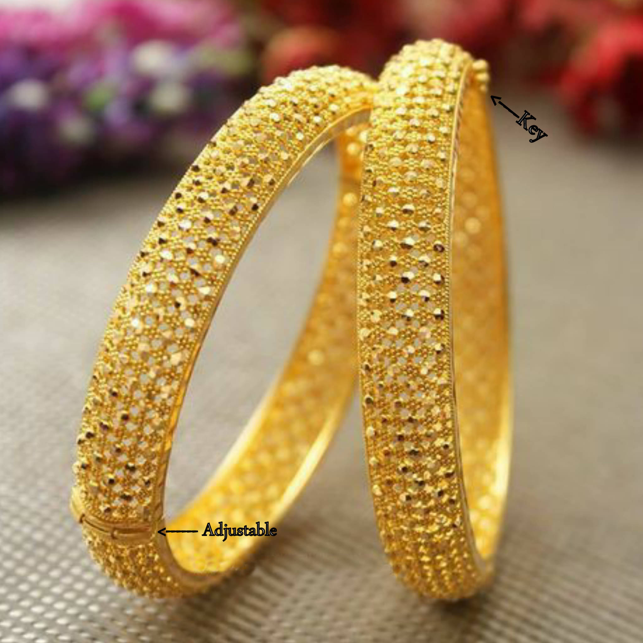     			Vighnaharta Traditional Wear Adjustable 1gm Gold Plated Alloy Bangle (Kada, Tode) for Women and Girls - pack of 2 pcs Bangle- [VFJ1015BG2-6]