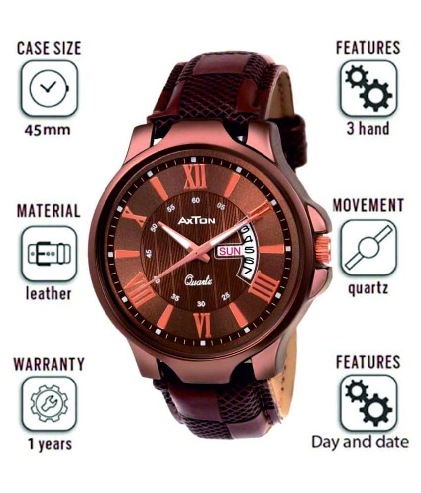     			Axton AXT003BrownDial DD Leather Analog Men's Watch