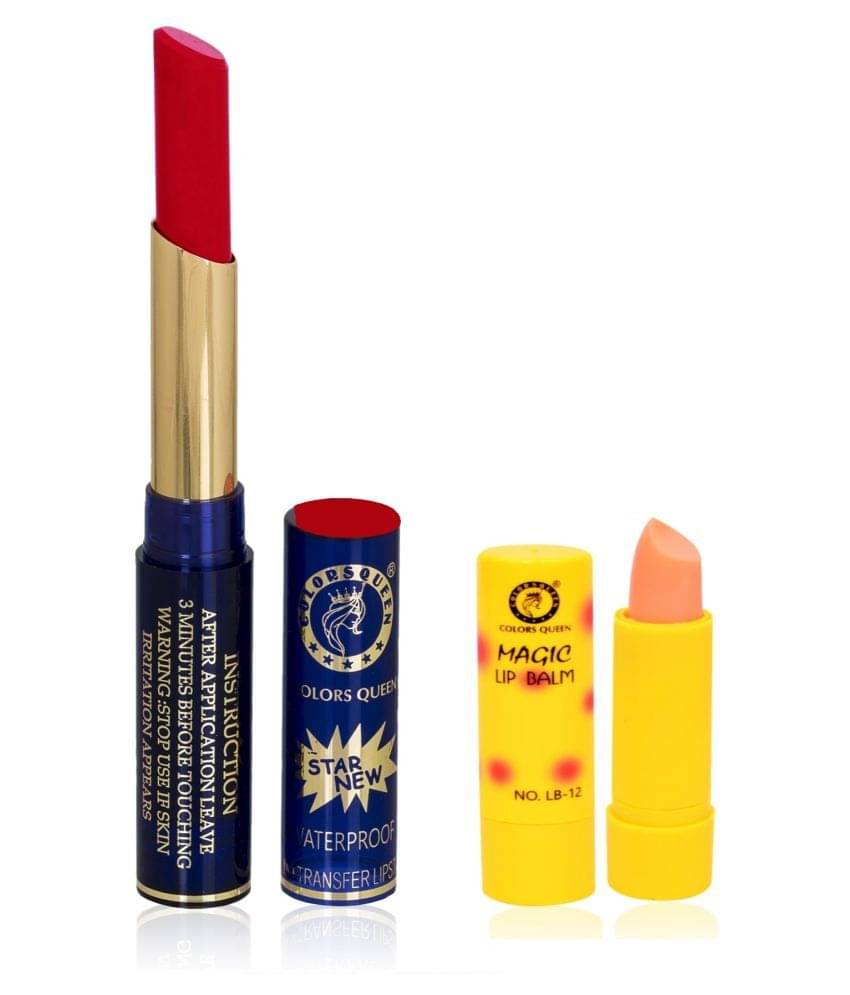     			Colors Queen 18 Hours Stay Lipstick Lip Balm Rubine Red Pack of 2 5 g