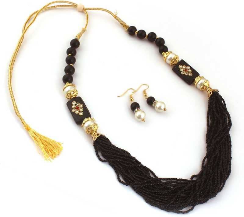 Jewar Mandi None Black Contemporary/Fashion Necklaces Set Long Haram