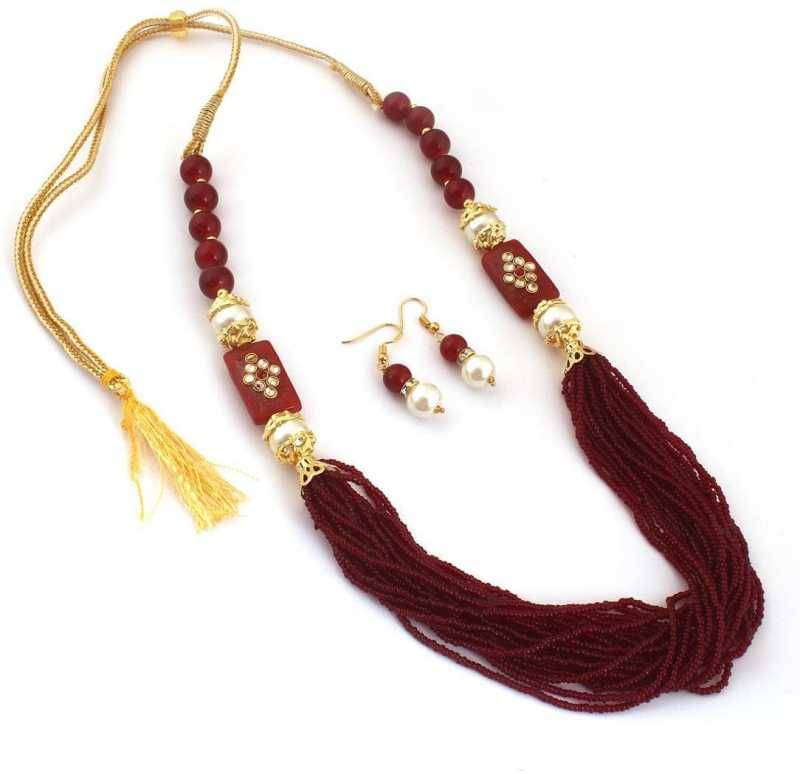     			Jewar Mandi - Maroon None Necklace Set ( Pack of 1 )
