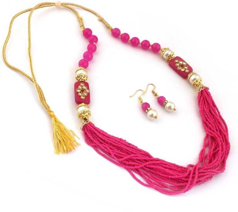 Jewar Mandi - Pink None Necklace Set ( Pack of 1 )