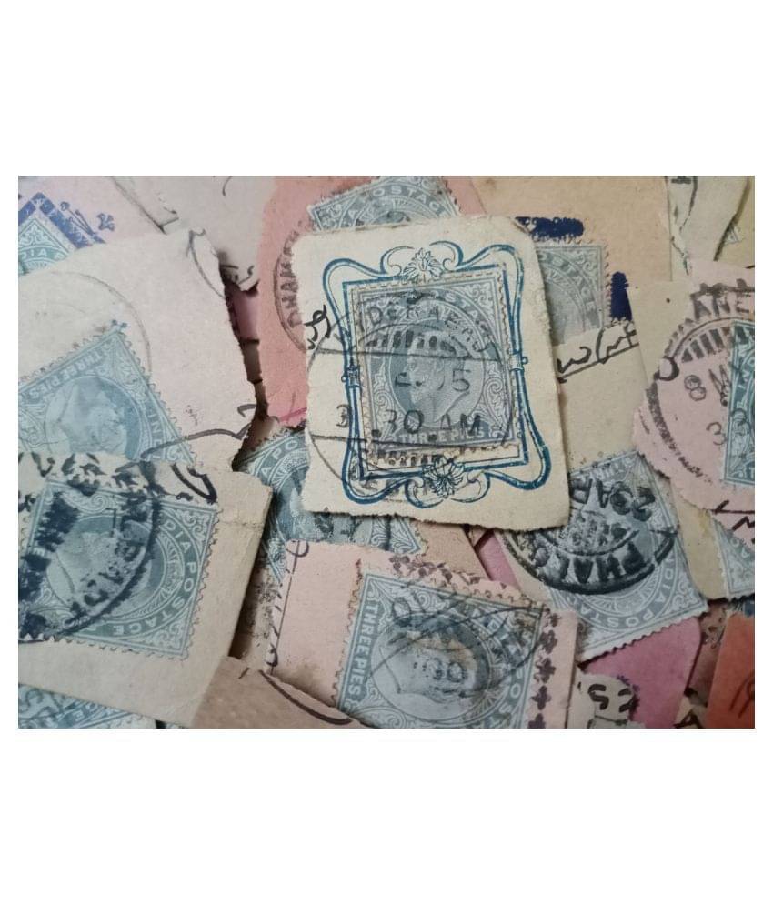     			MANMAI 100 Stamps Lot - British India - King Edward VII ( KE VII ) - 3 Pies on Card