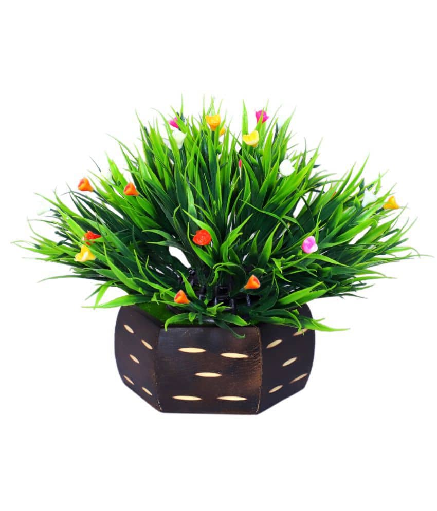 MODO Artificial Plant With Wooden Pot  Multicolour Bonsai Plastic - Pack of 1