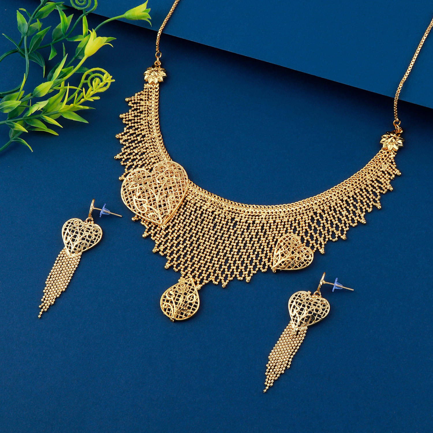     			Paola Alloy Golden Traditional Necklaces Set Choker