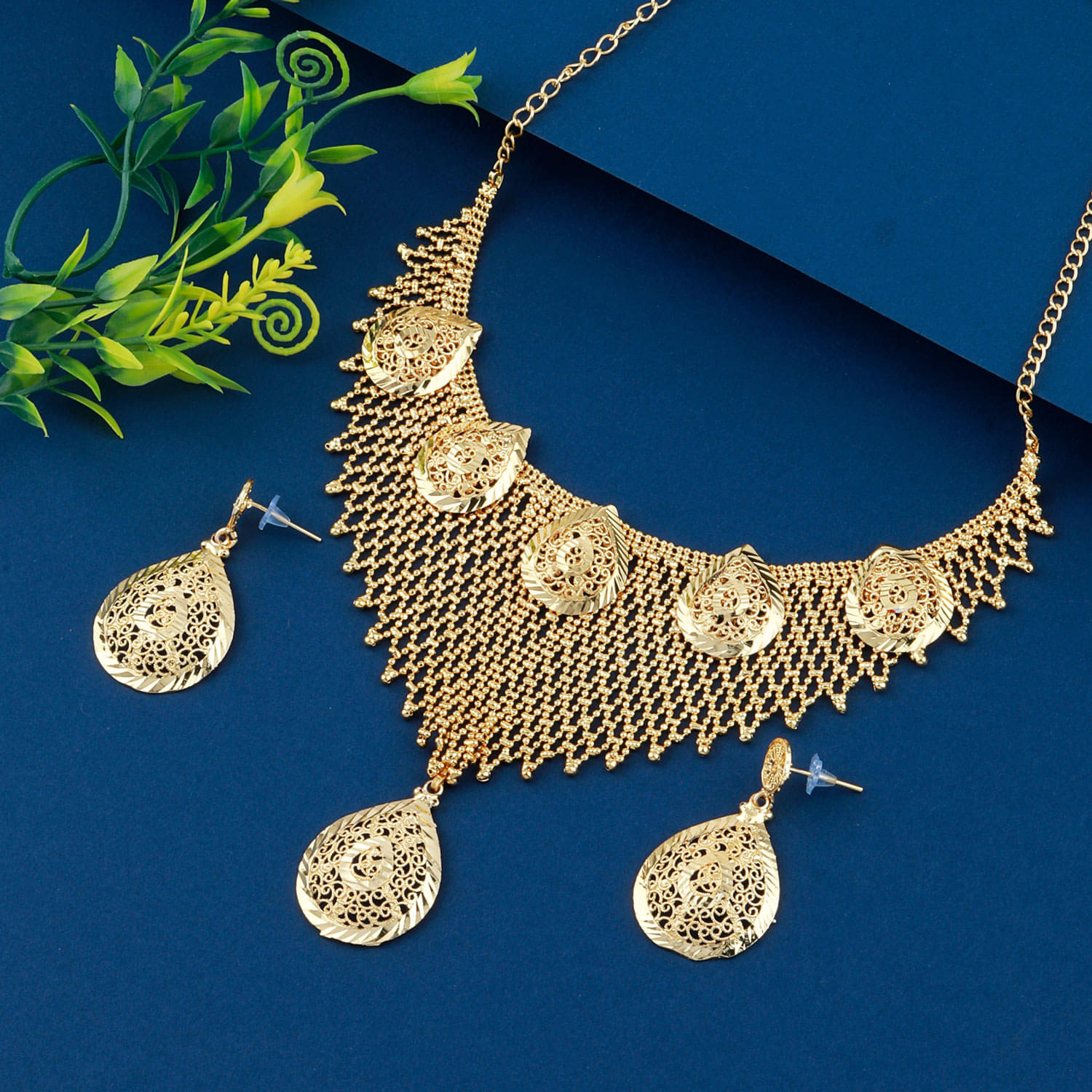     			Paola Alloy Golden Traditional Necklaces Set Choker