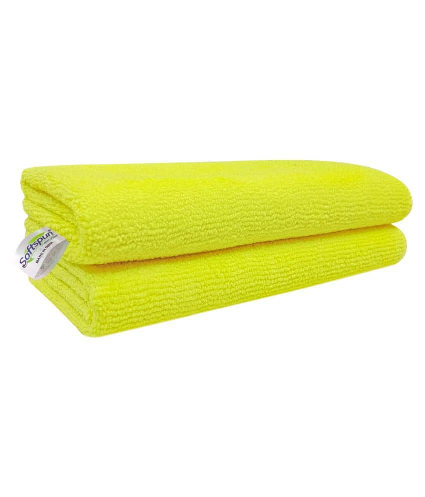 SOFTSPUN Microfiber Cleaning Cloths, 3pcs 40x40cms 340GSM Yellow! Highly Absorbent, Lint and Streak Free, Multi -Purpose Wash Cloth for Kitchen, Car, Window, Stainless Steel, Silverware.