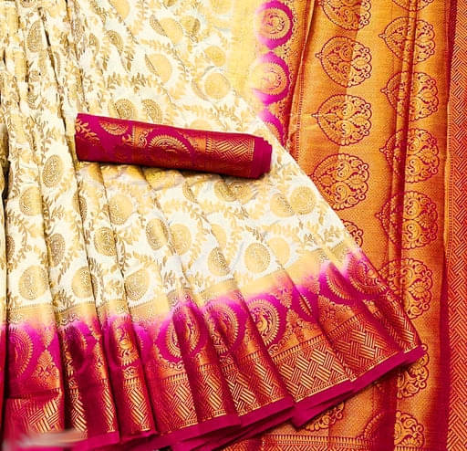 SareeQueen Silk Saree With Unstitched Blouse Piece ( Pink,White ) SareeQueen Silk Saree With Unstitched Blouse Piece ( Pink,White )